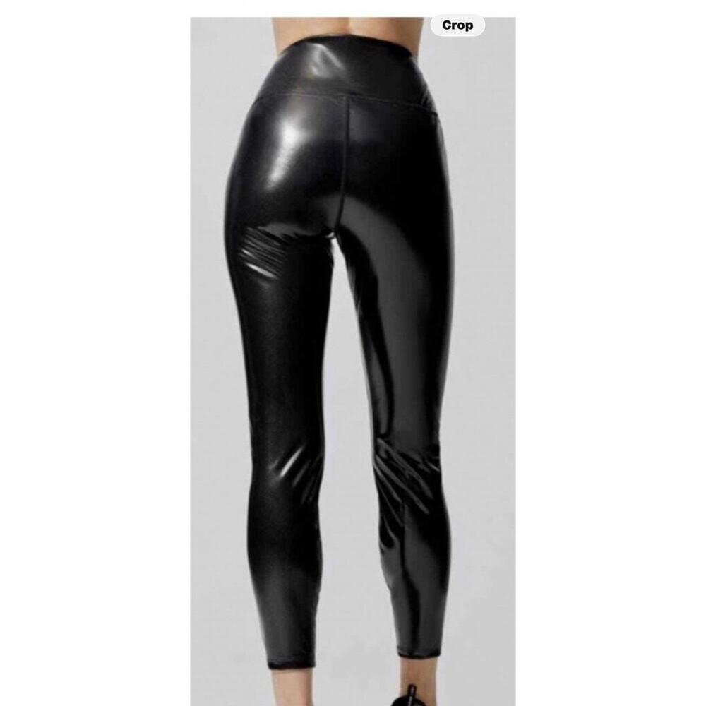 Carbon 38 Black Mob Wife Glam High Waist Shiny‎ Wet Look Leggings SZ S NWOT